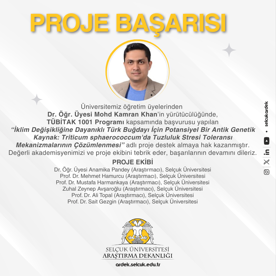 Dr. Öğr. Üyesi Mohd Kamran KHAN — TÜBİTAK 1001 Programı Proje Başarısı